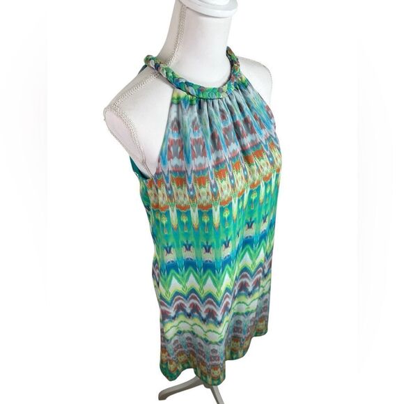 J.B.S. Petites Pull On Dress Multi Colored Size 8P Braided Neckline Detail - Picture 8 of 12
